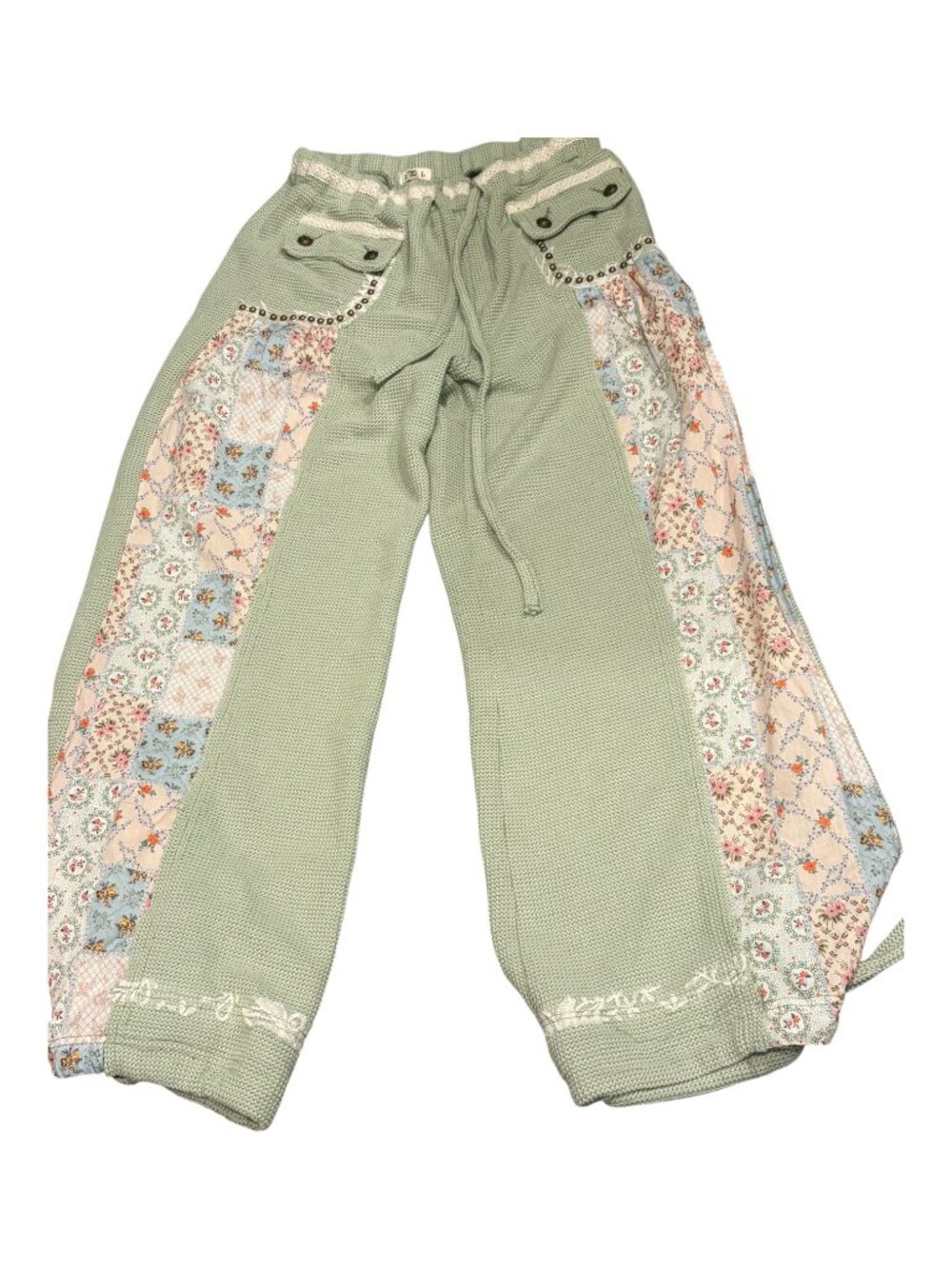 POL NWT Green patchwork pants with flowers size Large
